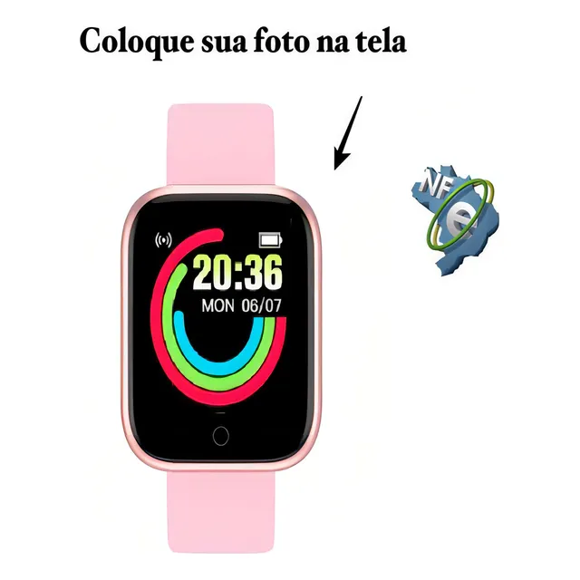 Relógio Smartwatch Nova Versão Foto Na Tela Redes Sociais Cor da caixa Rosa Cor da pulseira Rosa Cor do bisel Rosa