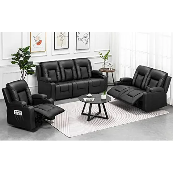 Juego De Sala De Cuero Con Sillón Reclinable, Sofá Y Love Se