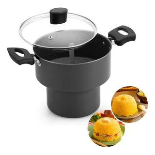 Cuscuzeira Antiaderente 14cm Com Tampa De Vidro Cuscuzeira Antiaderente 14cm Com Tampa De Vidro