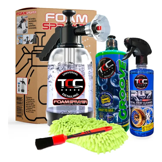Kit Lavado Deluxe Carro - Moto + Foam Sprayer Cauchos Tcc