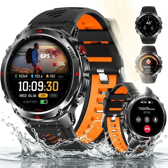 Reloj Inteligente Hombre Gps Brújula Smartwatch Deportivo Llamadas Bluetooth Smart watch Linterna Resistente Al Agua Ip68 Correa Silicona Para Android y IOS