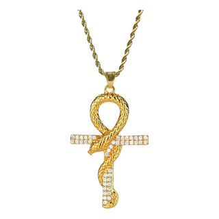 Colar Pingente Cruz Ansata Cobra Ankh Egípcia Aço Inox 1 Colar Pingente Cruz Ansata Cobra Ankh Egípcia Aço Inox 1