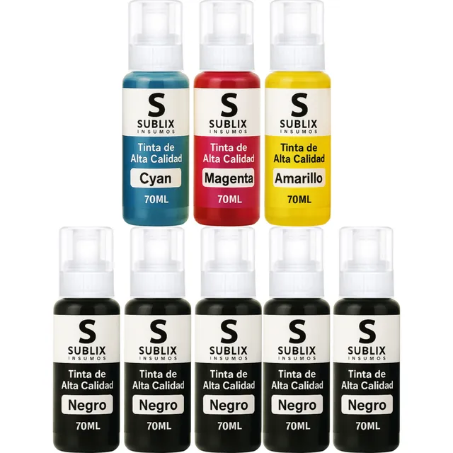 Tintas Sublix 70ml Compatibles Para Impresora Epson 544 1 C, 1 M, 1 Y, 5 Bk