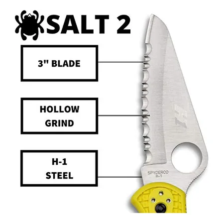 Navaja Spyderco Salt 2 Amarillo Serrada H1 3  Antioxidante