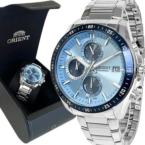 Relógio Orient Solartech Masculino Cronógrafo Azul Preto MBSSC303