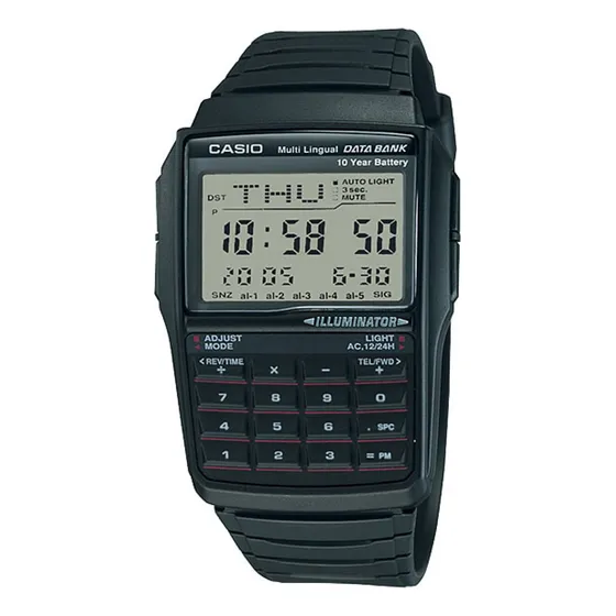 Reloj Calculadora Casio Databank Dbc-32-1a Color de la correa Negro Color del bisel Negro Color del fondo Negro