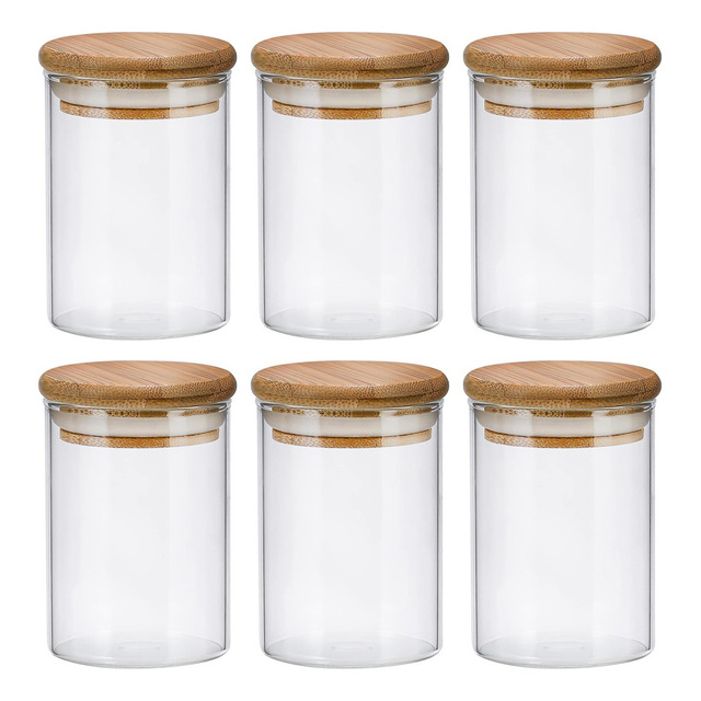 Kit 6 Potes Vidro Hermetico C/ Tampa Bambu Redondo 200ml Cor Transparente Kit 6 Potes Vidro Hermetico C/ Tampa Bambu Redondo 200ml Cor Transparente