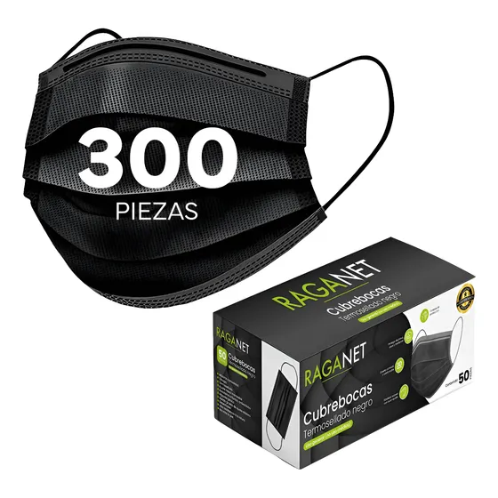 Cubrebocas Tricapa Termosellado Plisado Negro Azul 300 Pzas