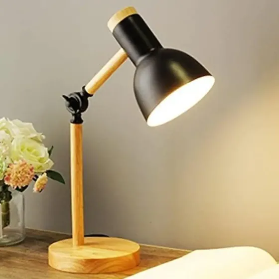 Lampara Escritorio Mesa Nordica velador Articulada Metal Y Madera IMBACK Color Negro | Cuotas sin interés