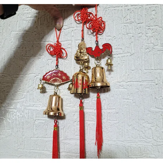 Campanas  Doradas Con Simbolos  Feng Shui