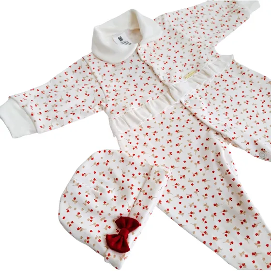 Macacão De Bebê Menina Floral Com Touca