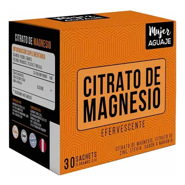 Citrato De Magnesio Caja De 30 Sachets De 5 G C/u Mujer Agua Naranja