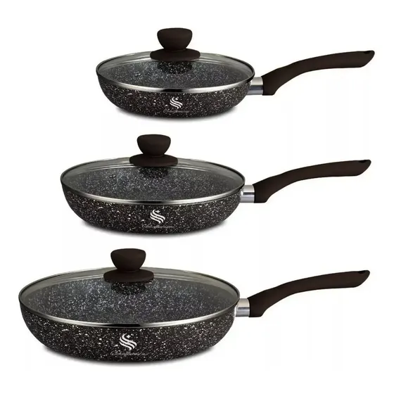 Set Sartenes Cuerpo Aluminio Y Mármol Antiadherente 6 Piezas Color Negro