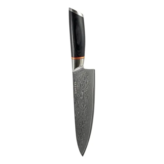 Cuchillo Chef Santoku Sendai Sakura Dark Pakkawood Damasco 31 Cm