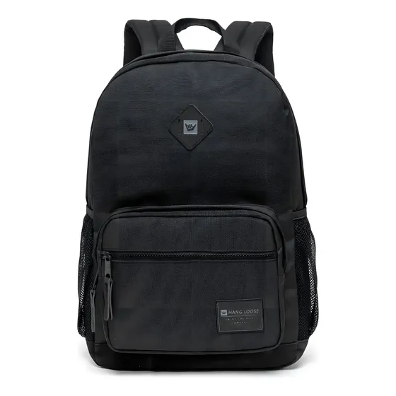 Mochila Masculina Grande Executiva Hang Loose Flat Cor Preto Desenho do tecido Lisa