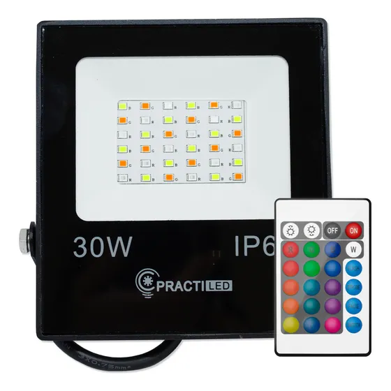 Reflector LED 30w RGB Practiled Exterior IP65 220v LED 16 colores Control remoto