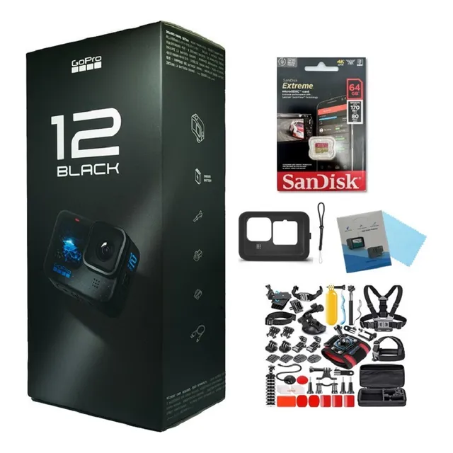 Camara Gopro Hero 12 + 64gb + Kit Accesorio + Funda + Vidrio