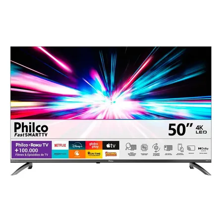 Smart TV Philco 50" Polegadas 4K UHD Roku TV HDR10 Dolby Audio WiFi P50CRB