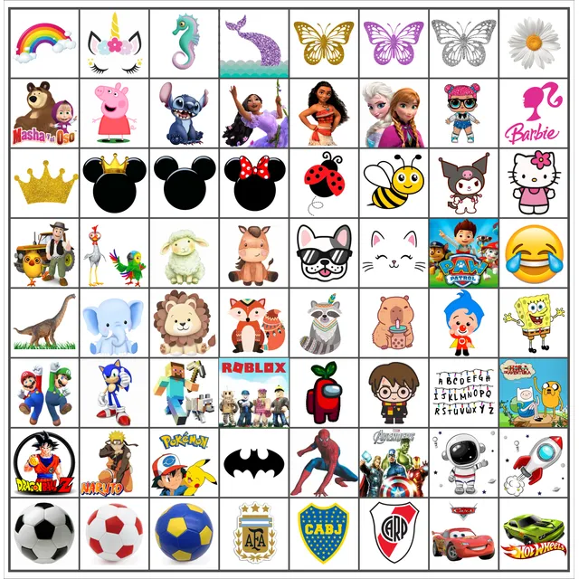 40 Stickers Personajes 4,5x4,5cm P/cajitas Y Bolsas Cumple