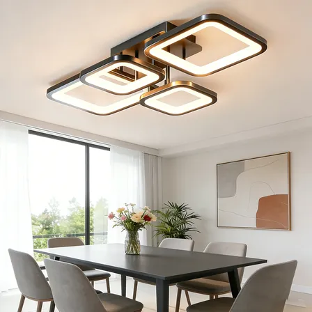 Luminária De Teto Preta Para Sala De Estar - 4 Molduras 110v-220v