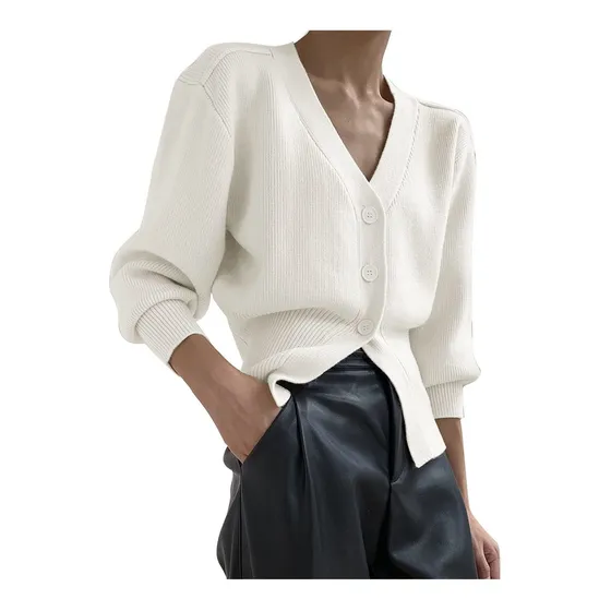 Sueter Cardigan Slim Fit Puff Manga Larga Cuello V Elegante