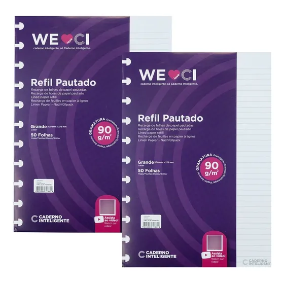 Kit 2 Refil Caderno Inteligente Original Pautado 90g
