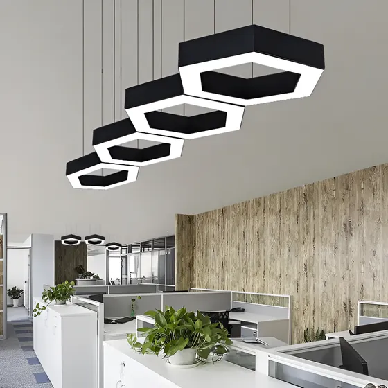 Lampara Colgante Hexagonal Hueca 42w Luz Blanca 60cm Techo