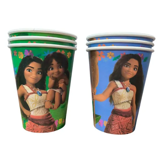 Pack 6 Vasos Cumpleaños Moana Cotillón 12 Oz