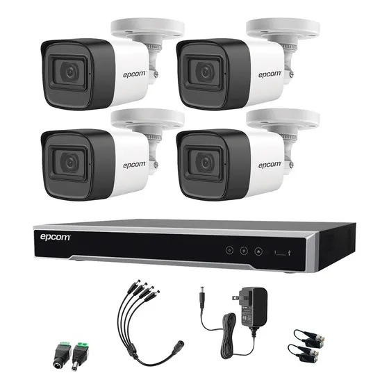 Epcom Kit de Camaras de Seguridad Exterior Metalicas con Micrófono Integrado Video Baluns Modelo B50KIT-PLUS-SC Video Vigilancia TurboHD 1080p CCTV 4 Cámaras Bala