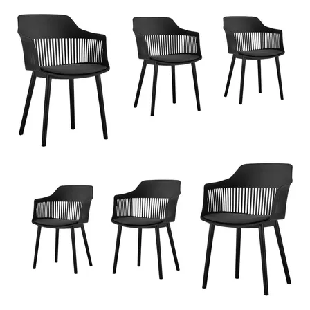 Cadeira De Jantar Montreal Marcela Design Moderno 6 Unidades Estrutura Da Cadeira Preto Assento Preto