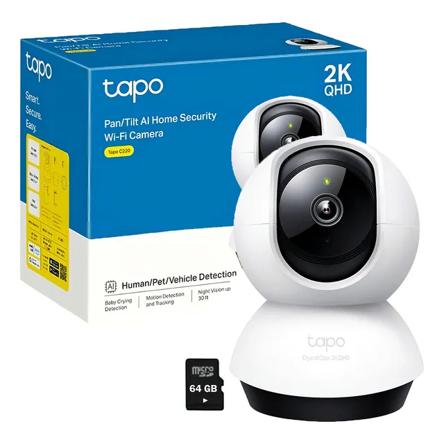 Cámara De Seguridad Tapo C220 Gira 360° 2k 4mp + Sd 64gb Color Blanco