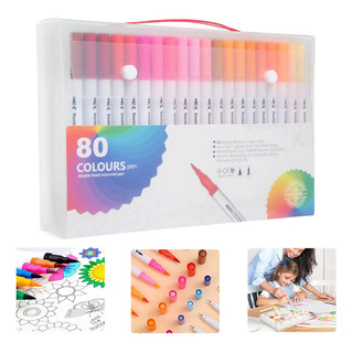 Kit Caneta Pincel Canetas Ponta Dupla 80 Cores Desenho Color Kit Caneta Pincel Canetas Ponta Dupla 80 Cores Desenho Color