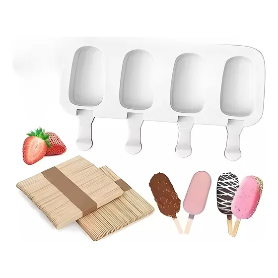 Molde Helado Silicona Chocolate Frutas Paleta X4 +50 Palitos