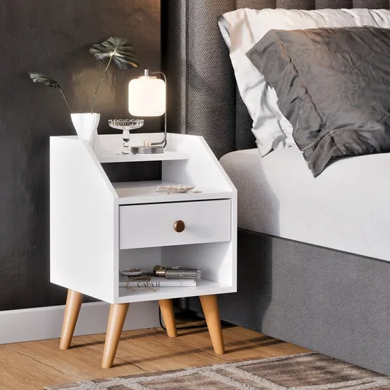 Mesa Cabeceira De Cama Organizadora 1 Gaveta 1 Nicho Retro