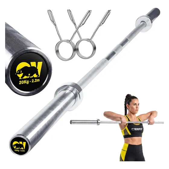 Barra Olimpica Recta Overfit 20kg 220cm Cromada Fitness Color Gris