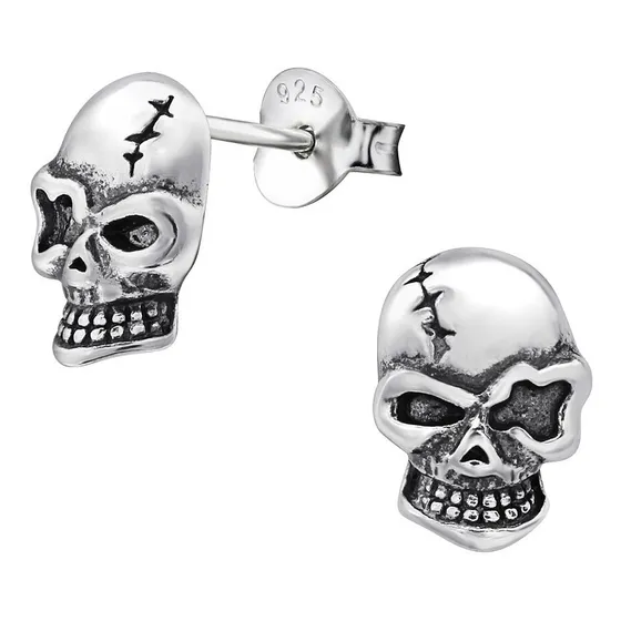 Aros De Calavera Plata Fina 925 Hombre Mujer 