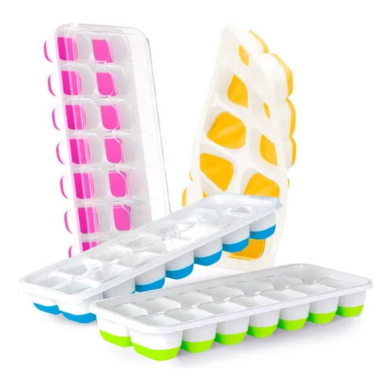 Magma Life Molde Para Hielos De Silicona Suave: Conjunto De 4 Moldes Apilables Con Tapas, ¡diseñados Para Facilitar El Desmoldado Y Añadir Un Toque De Diversión Con Sus Colores Vibrantes!