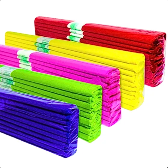 Papel Crepom Colorido De 48cm X 2m Kit Com 10 Rolos Premium!