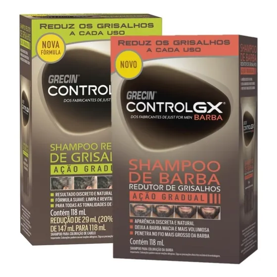 Kit Shampoo para Cabelo e Shampoo para Barba de Grisalhos Grecin Control GX 118ml