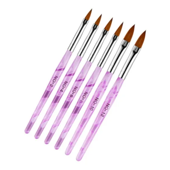Pinceles Uñas Acrílicas Set 6 Un - Mango De Colores
