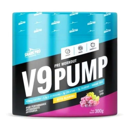 V9 Pump Pré Treino Com Beta Alanina Shark Pro Uva 300g V9 Pump Pré Treino Com Beta Alanina Shark Pro Uva 300g