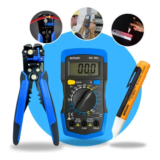 Kit Multímetro Digital Alicate Desencapador Caneta De Tensão
