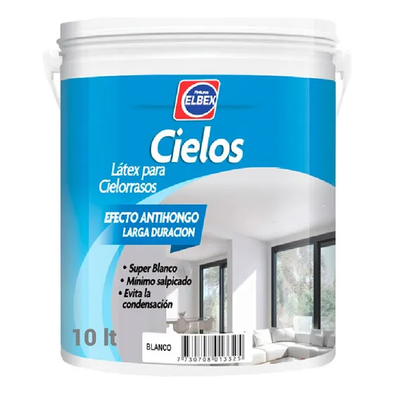 Pintura Latex Interior Cielorraso Elbex Antihongos 10lt Color Blanco
