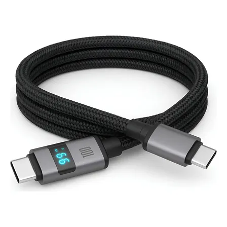 Cabo Carregador Rápido 100w Turbo Mostrador Led Usb Tipo C Preto Visor Led Compativel iPhone 15 16 17 Samsung Xiaomi Poco Motorola Nylon Trançado Reforçado Trasmição De Dados Ultra Rápido Ice Coorel