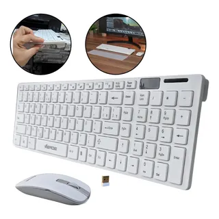 Kit Teclado E Mouse Sem Fio Branco Abnt2 Slim Para Notebook Kit Teclado E Mouse Sem Fio Branco Abnt2 Slim Para Notebook