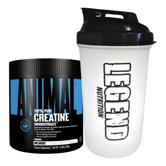 Suplemento En Polvo Creatina 100% Pura Monohidratada Animal 300gr Vaso Legend Nutrition 600ml