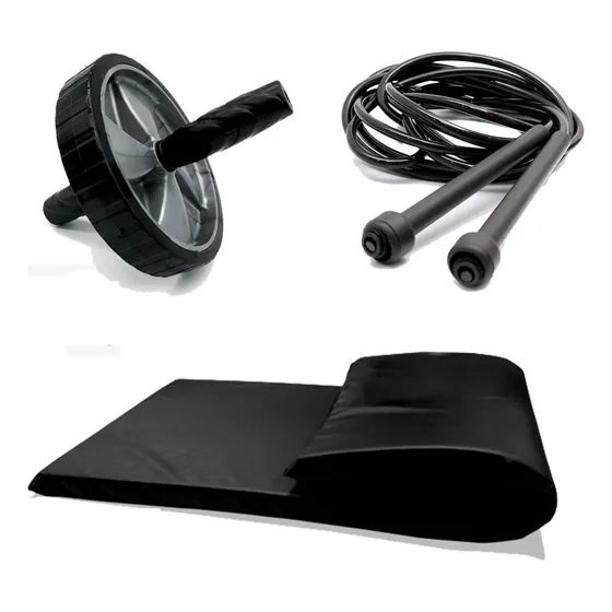 Kit - Roda  Abdominal + Colchonete + Corda Fitness Emagrecer