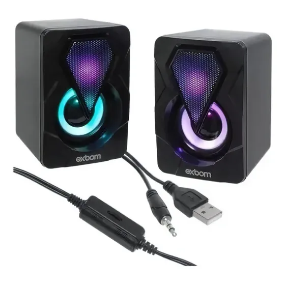 Caixa De Som Led Pc Potente 6 Watts Rms Volume Alto Cabo P2 Exbom CS-C20 Cor Negro