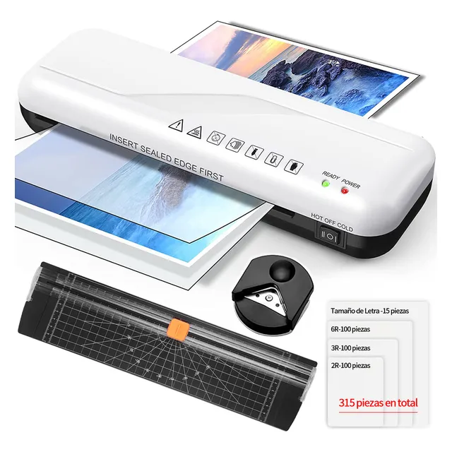 REXQualis® Laminadora Enmicadora 4 en 1 de 9 Pulgadas Para Tamaño Carta A4, Con Cortadora de papel, Redondeadora de esquinas Y 315 Micas Para Hogar, Oficina