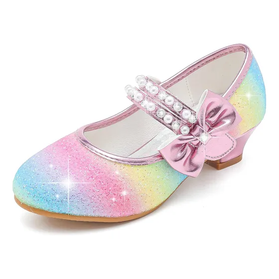 Zapato Balerina Para Niña Color Rosa Arcoiris Con Brillos T2